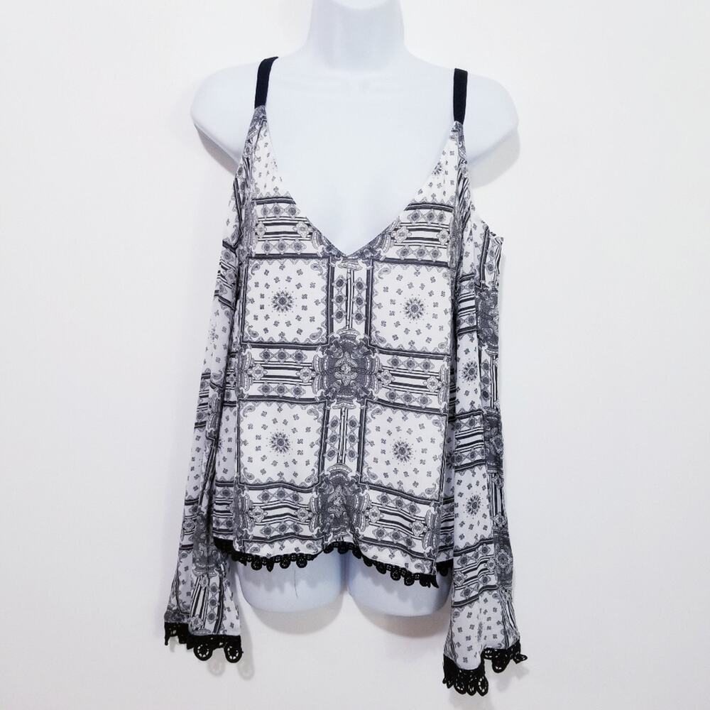 Sea Gypsies Bohemian Bella Open Shoulder Bell Sleeves Top